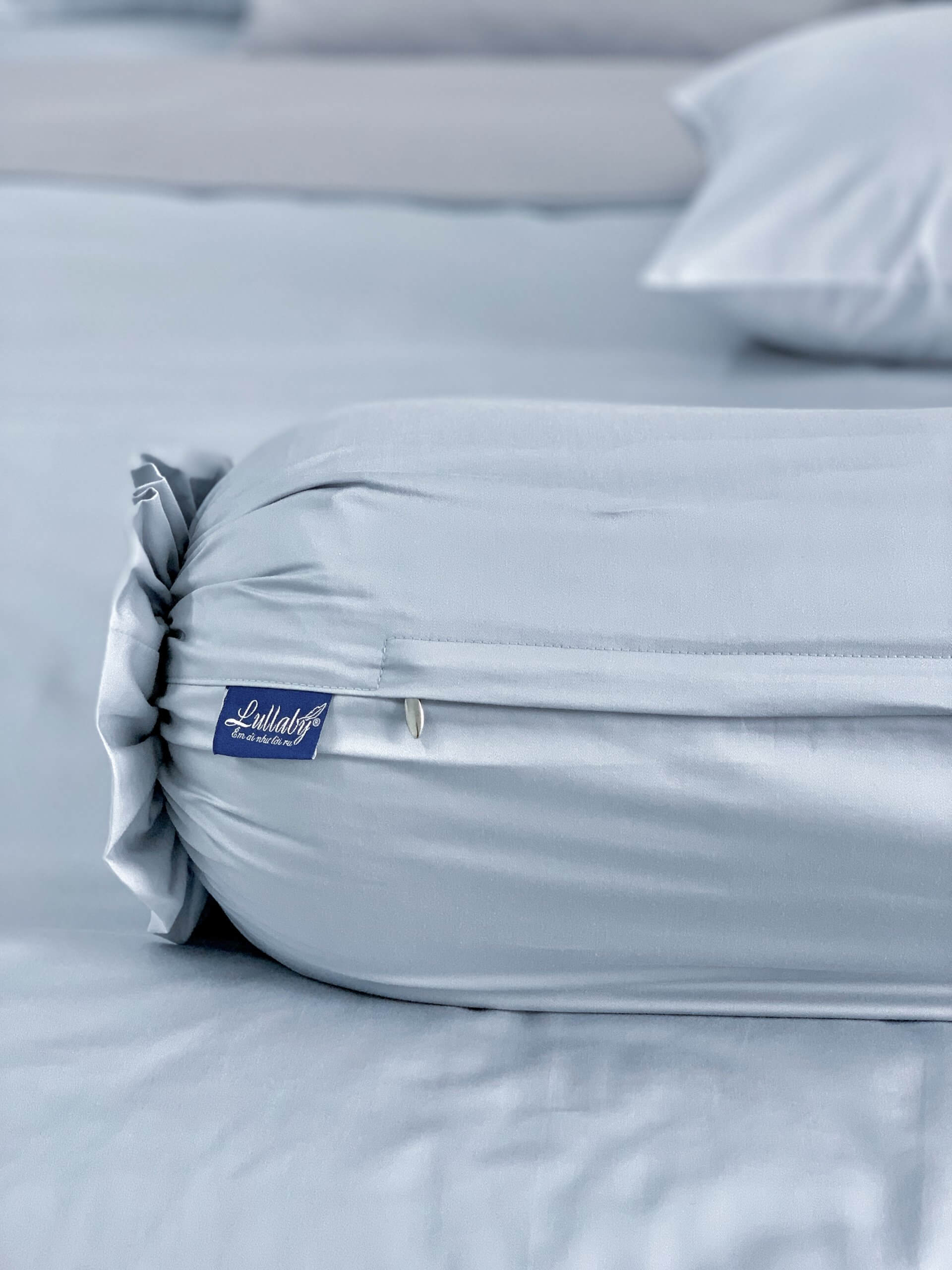 Chăn ga Cotton supima Xanh Ice blue phối xám Chăn ga Cotton supima Xanh Ice blue phối xám