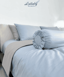 Chăn ga Cotton supima Xanh Ice blue phối xám