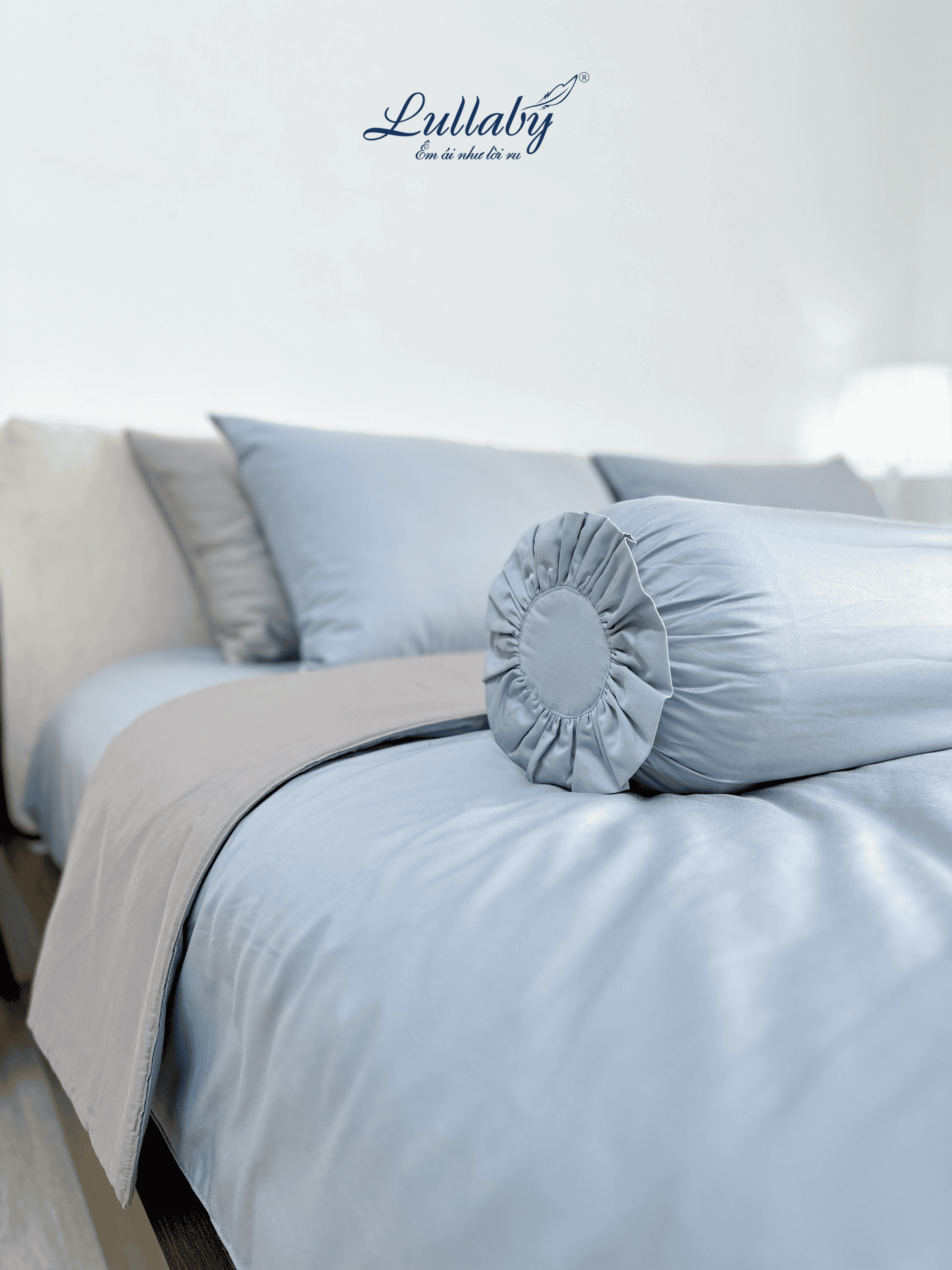 Chăn ga Cotton supima Xanh Ice blue phối xám Chăn ga Cotton supima Xanh Ice blue phối xám