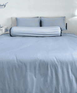 Chăn ga Cotton supima Xanh Ice blue phối xám
