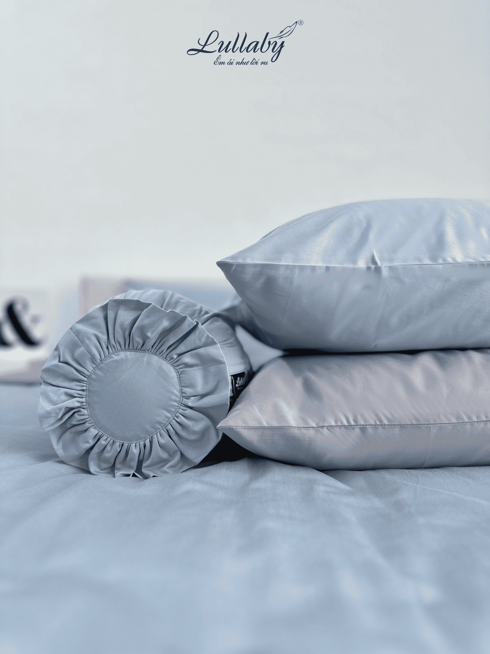 Chăn ga Cotton supima Xanh Ice blue phối xám Chăn ga Cotton supima Xanh Ice blue phối xám