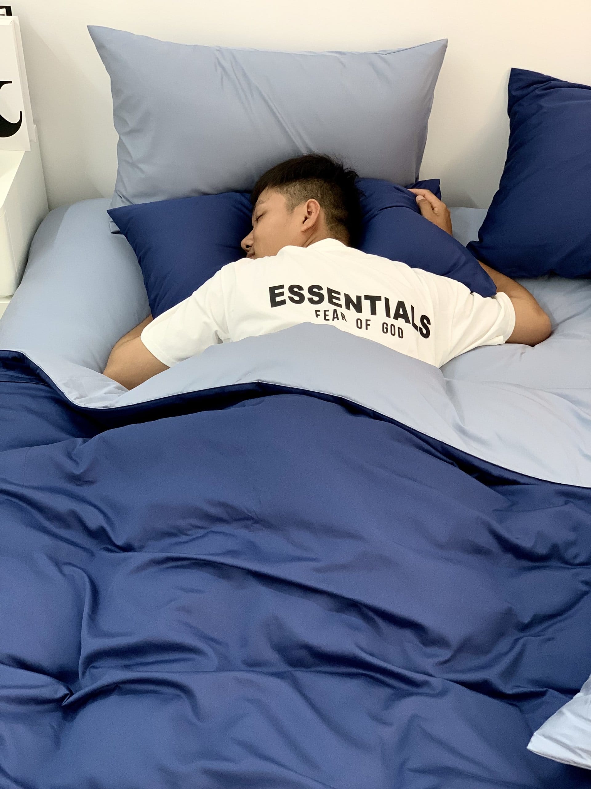 Chăn ga Cotton supima Xanh Navy phối xám Chăn ga Cotton supima Xanh Navy phối xám