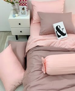 Chăn ga Cotton satin Dusty Pink phối Lavender Pink