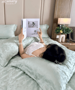 Chăn ga gối Tencel dệt kim - Green Flower| Lullaby Bedding