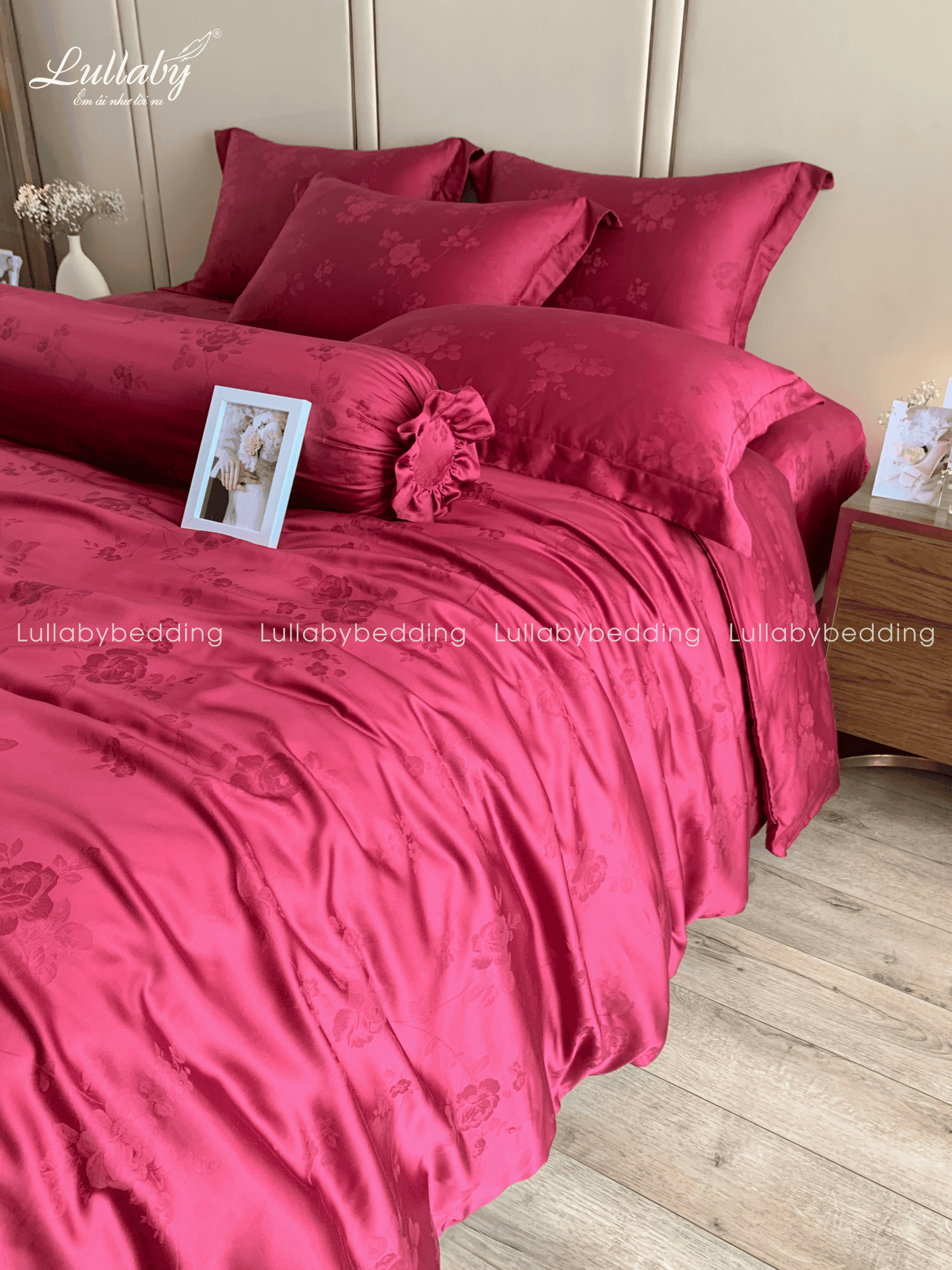 Chăn ga gối Tencel dệt kim đỏ | Chăn ga cưới | Lullaby Beding Chăn ga gối Tencel dệt kim đỏ | Chăn ga cưới | Lullaby Beding