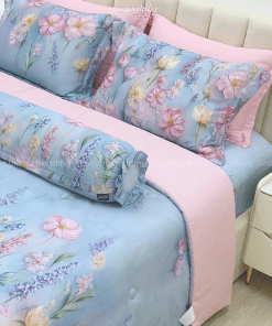 Chăn ga gối Tencel 60S Hoa xuân lam | Lullaby Bedding | Chăn ga gối đệm Lullaby | Chăn ga gối Tencel | Chăn ga gối cao cấp