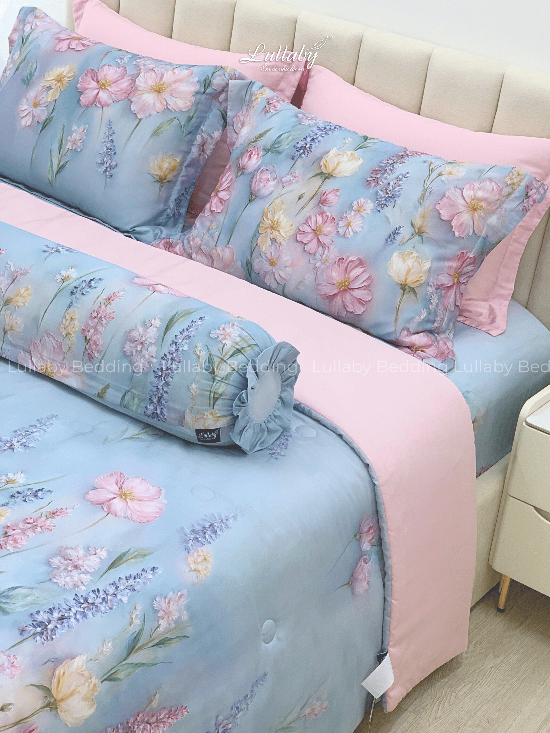 Chăn ga gối Tencel 60S Hoa xuân lam | Lullaby Bedding | Chăn ga gối đệm Lullaby | Chăn ga gối Tencel | Chăn ga gối cao cấp Chăn ga gối Tencel 60S Hoa xuân lam | Lullaby Bedding | Chăn ga gối đệm Lullaby | Chăn ga gối Tencel | Chăn ga gối cao cấp