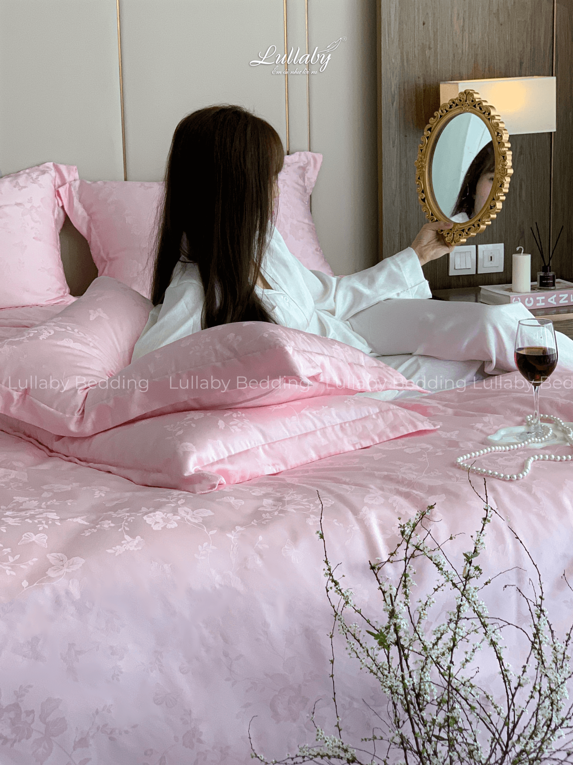 Chăn ga gối Tencel dệt kim hồng | Chăn ga cưới | Lullaby Beding Chăn ga gối Tencel dệt kim hồng | Chăn ga cưới | Lullaby Beding