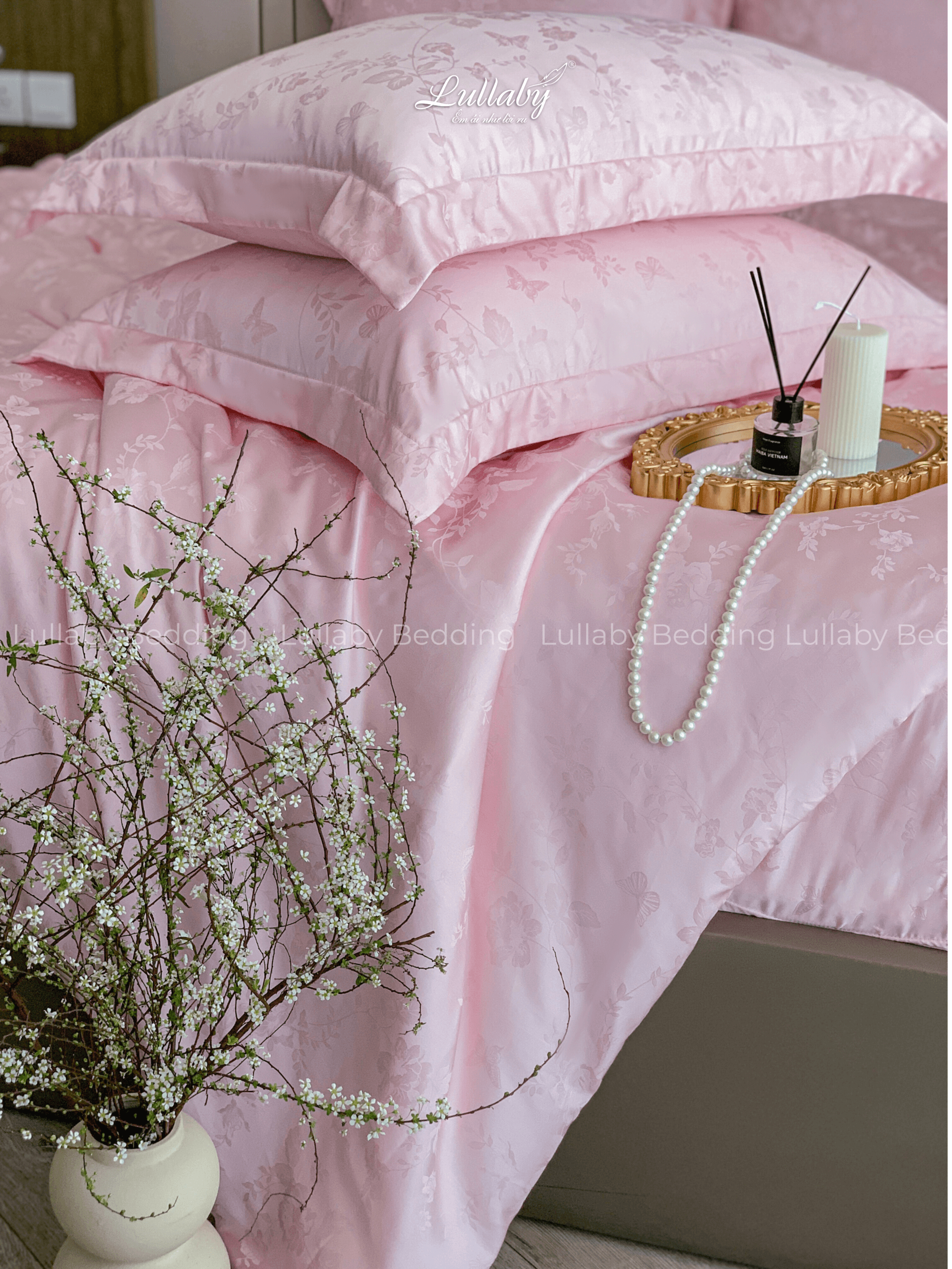 Chăn ga gối Tencel dệt kim hồng | Chăn ga cưới | Lullaby Beding Chăn ga gối Tencel dệt kim hồng | Chăn ga cưới | Lullaby Beding